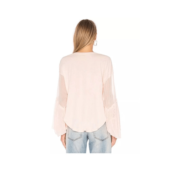 Free People Tee Shirt Still Got It Lagen Look  Bell Sleeve Baby Pink Top - Picture 1 of 8